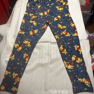 LuLaRoe Floral and Winnie the Pooh Leggings - Blue and Yellow